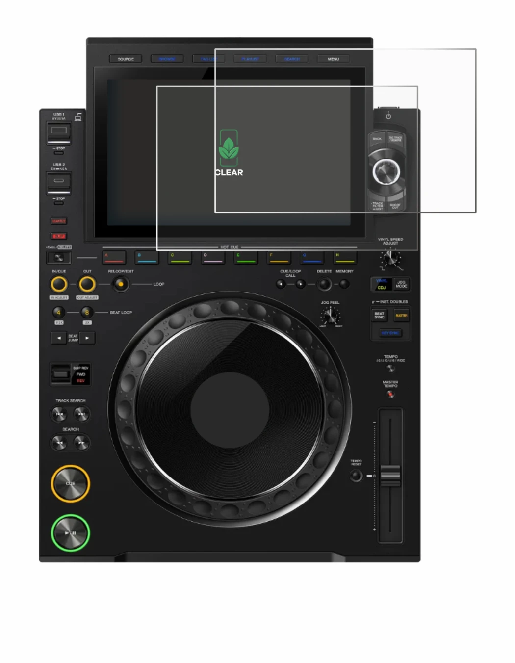 Image of the device Pioneer CDJ 3000X with a wide variety of screen protectors.