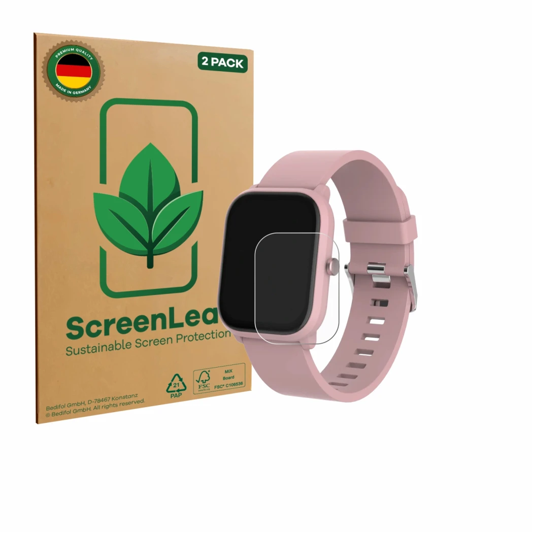 Front side of a product packaging with the brand logo ScreenLeaf. Next to it is the device Denver SWK-120RO shown with the cor