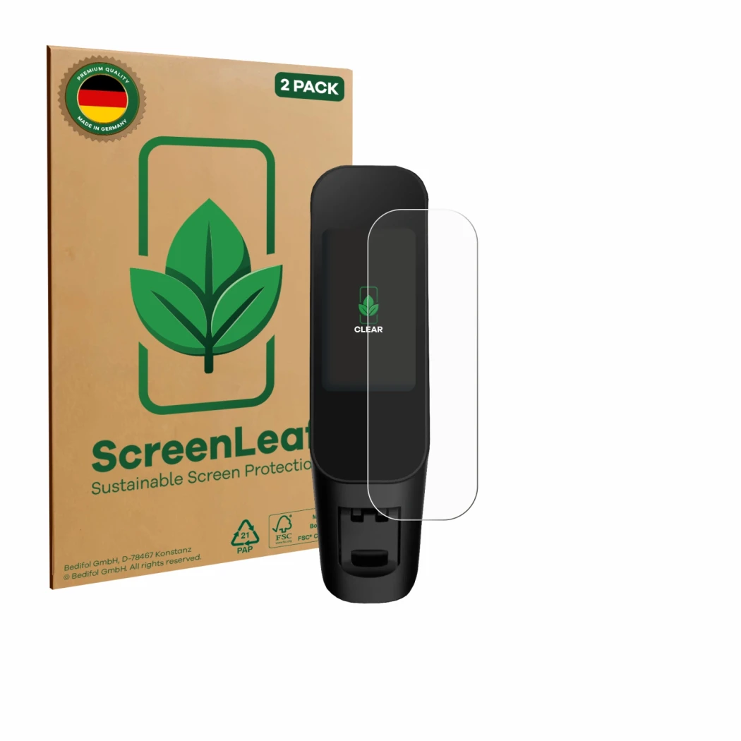 Front side of a product packaging with the brand logo ScreenLeaf. Next to it is the device Xiaomi Electric Scooter 6 Max shown
