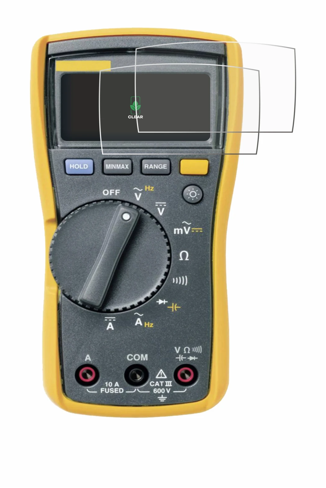 Image of the device Fluke MultiMeter 113 with a wide variety of screen protectors.