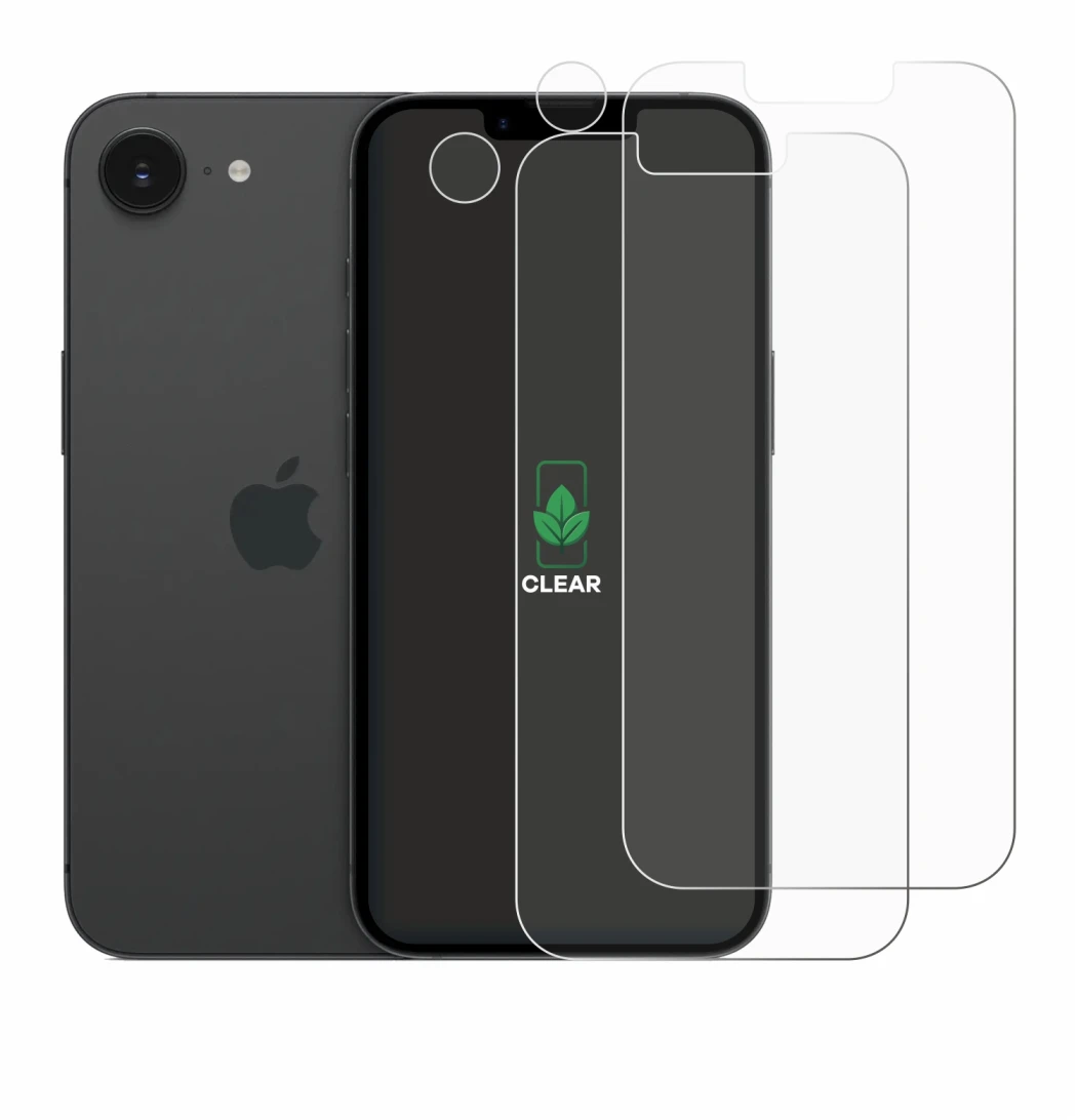Image of the device Apple iPhone 17e (Front+Camera) with a wide variety of screen protectors.