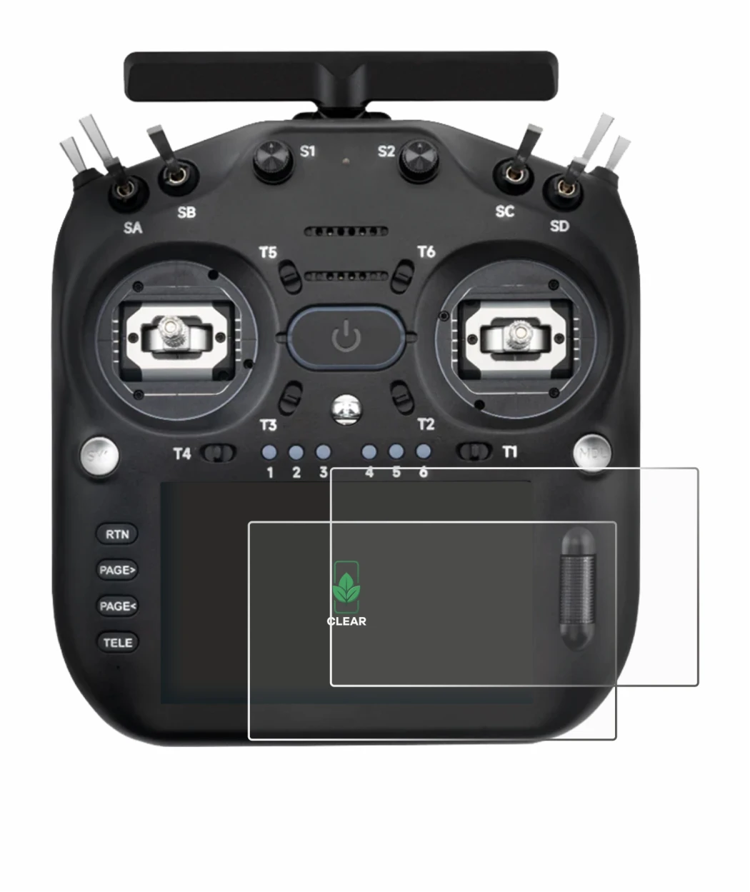Image of the device Radiomaster TX16S MK3 with a wide variety of screen protectors.