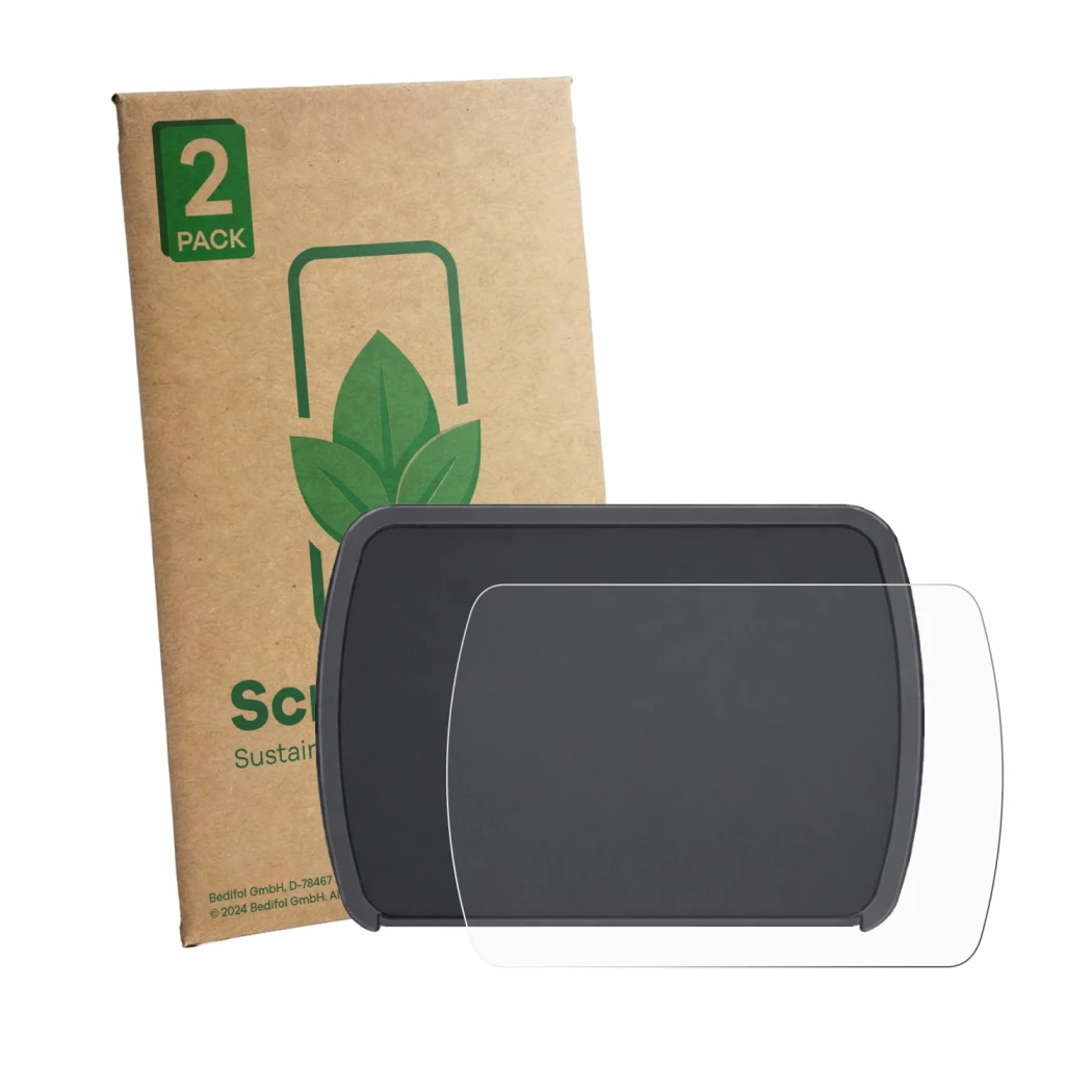 Front side of a product packaging with the brand logo ScreenLeaf. Next to it is the device Motocaddy M1 DHC 2026 shown with th