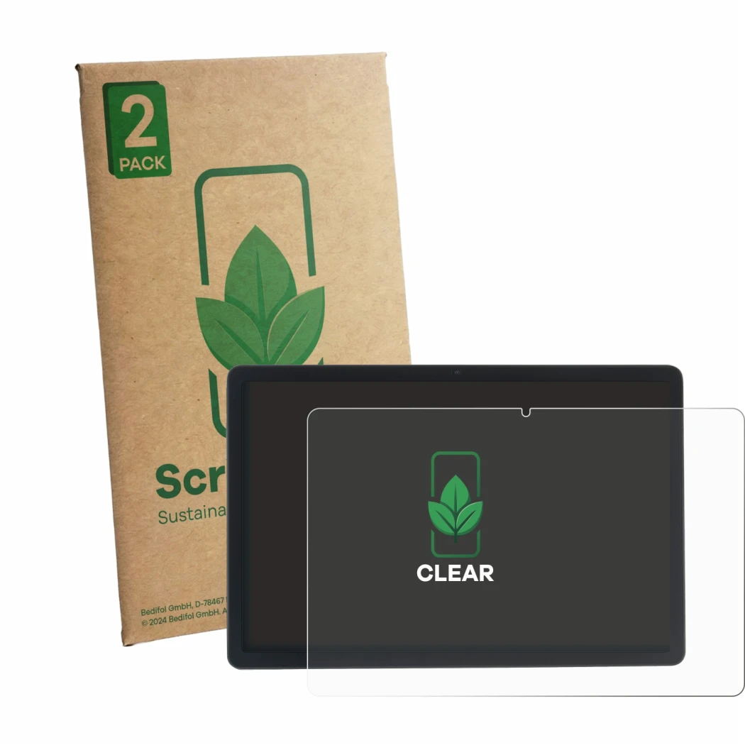 Front side of a product packaging with the brand logo ScreenLeaf. Next to it is the device Acepad A172 shown with the correspo