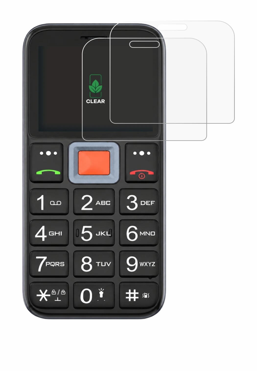 Image of the device Easyfone Prime A5 with a wide variety of screen protectors.