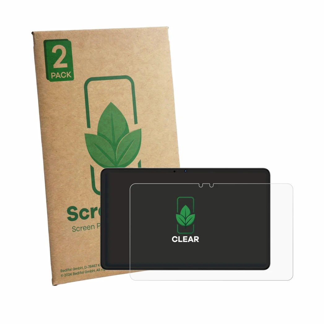 Front side of a product packaging with the brand logo ScreenLeaf. Next to it is the device Honor Pad X7b shown with the corres