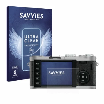 Front side of a product packaging with the brand logo Savvies. Next to it is the device Leica X1 shown with the corresponding 