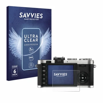 Front side of a product packaging with the brand logo Savvies. Next to it is the device Leica X2 shown with the corresponding 