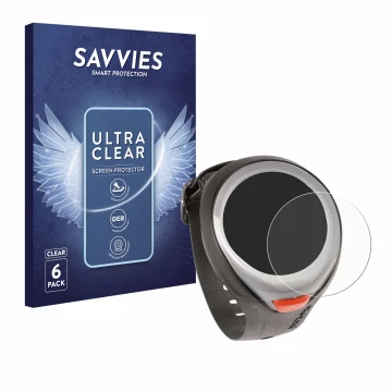 Front side of a product packaging with the brand logo Savvies. Next to it is the device Mares Puck Pro shown with the correspo