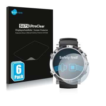 Front side of a product packaging with the brand logo Savvies. Next to it is the device Suunto Core Brushed Steel shown with t