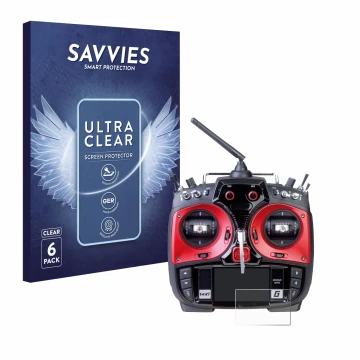 Front side of a product packaging with the brand logo Savvies. Next to it is the device Graupner MZ-24 shown with the correspo