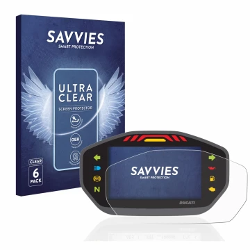 Front side of a product packaging with the brand logo Savvies. Next to it is the device Ducati Monster 1200 Colour-TFT-Display