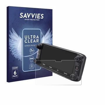 Front side of a product packaging with the brand logo Savvies. Next to it is the device Icom ID-5100 shown with the correspond