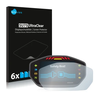 Front side of a product packaging with the brand logo Savvies. Next to it is the device Ducati Monster 1200S Colour-TFT-Displa