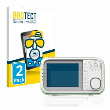 Front side of a product packaging with the brand logo Savvies. Next to it is the device Belkin Baby 1000 Babyphone shown with 