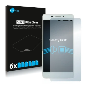 Front side of a product packaging with the brand logo Savvies. Next to it is the device Doogee Ibiza F2 shown with the corresp