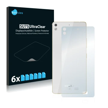Front side of a product packaging with the brand logo Savvies. Next to it is the device BLU Vivo Air (Back) shown with the cor