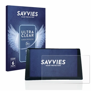 Front side of a product packaging with the brand logo Savvies. Next to it is the device Audi A5 8T 2010 MMI 3G High shown with