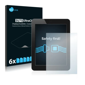 Front side of a product packaging with the brand logo Savvies. Next to it is the device shown with the corresponding screen pr