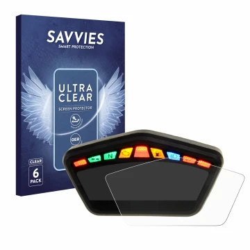 Front side of a product packaging with the brand logo Savvies. Next to it is the device Ducati Hypermotard 821 2015 Speedomete