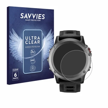 Front side of a product packaging with the brand logo Savvies. Next to it is the device Garmin Fenix 3 HR shown with the corre