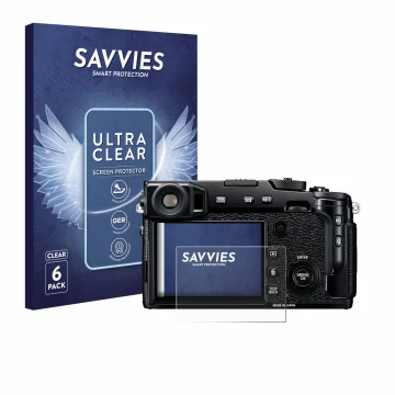Front side of a product packaging with the brand logo Savvies. Next to it is the device Fujifilm X-Pro2 shown with the corresp