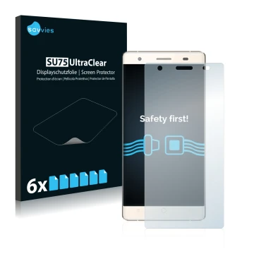 Front side of a product packaging with the brand logo Savvies. Next to it is the device Milai M6 shown with the corresponding 
