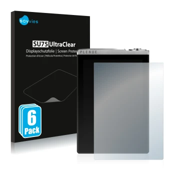 Front side of a product packaging with the brand logo Savvies. Next to it is the device Cowon Plenue D shown with the correspo