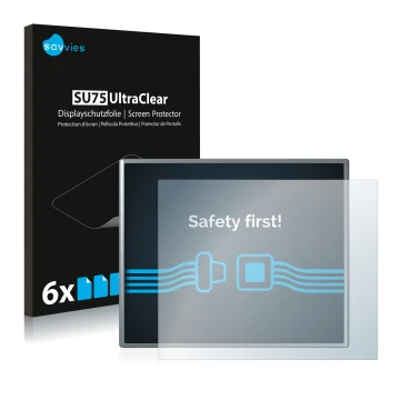 Front side of a product packaging with the brand logo Savvies. Next to it is the device Siemens Simatic HMI KTP 400 Basic show