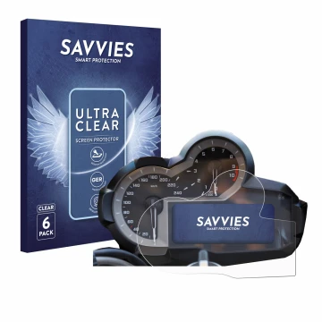Front side of a product packaging with the brand logo Savvies. Next to it is the device BMW R 1200 GS K50 2013-2018 Speedomete