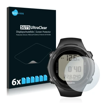 Front side of a product packaging with the brand logo Savvies. Next to it is the device Suunto D4i Novo shown with the corresp