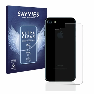 Front side of a product packaging with the brand logo Savvies. Next to it is the device Apple iPhone 7 Back (entire surface) s