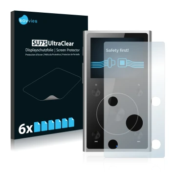 Front side of a product packaging with the brand logo Savvies. Next to it is the device FiiO X1 II shown with the correspondin