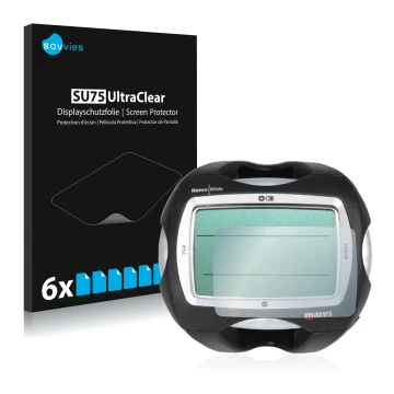 Front side of a product packaging with the brand logo Savvies. Next to it is the device Mares Nemo Wide 2 shown with the corre