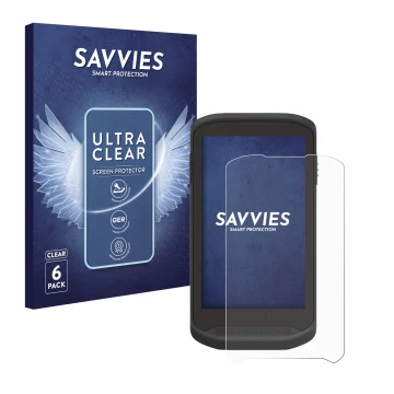 Front side of a product packaging with the brand logo Savvies. Next to it is the device Zebra TC25 shown with the correspondin