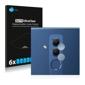 Front side of a product packaging with the brand logo Savvies. Next to it is the device Huawei Mate 20 lite (ONLY Camera Lens)