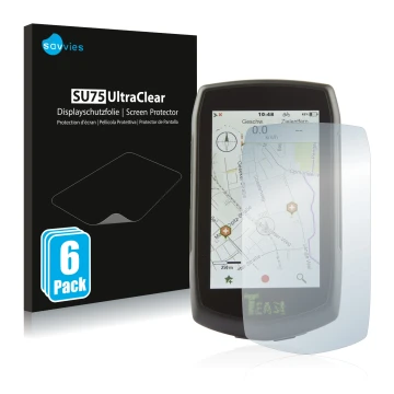 Front side of a product packaging with the brand logo Savvies. Next to it is the device A-Rival Teasi One4 shown with the corr