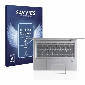 Front side of a product packaging with the brand logo Savvies. Next to it is the device Lenovo IdeaPad 530s (14