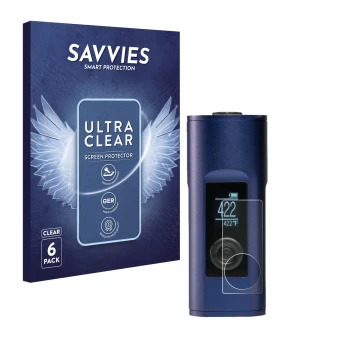 Front side of a product packaging with the brand logo Savvies. Next to it is the device Arizer Solo 2 shown with the correspon