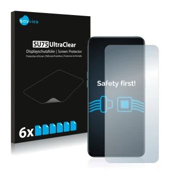 Front side of a product packaging with the brand logo Savvies. Next to it is the device Oppo Reno 5G shown with the correspond