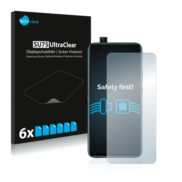 Front side of a product packaging with the brand logo Savvies. Next to it is the device Huawei P smart Z shown with the corres