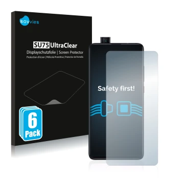 Front side of a product packaging with the brand logo Savvies. Next to it is the device Xiaomi Mi 9T shown with the correspond