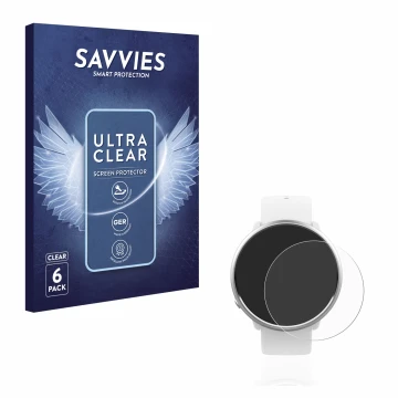 Front side of a product packaging with the brand logo Savvies. Next to it is the device Polar Ignite shown with the correspond