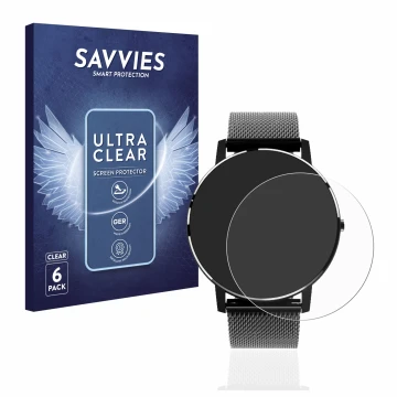 Front side of a product packaging with the brand logo Savvies. Next to it is the device Holalei Fitness Tracker 1.3