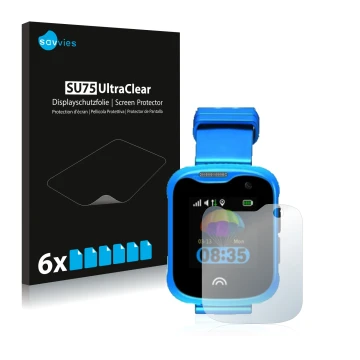 Front side of a product packaging with the brand logo Savvies. Next to it is the device KiDSnav Ultra shown with the correspon