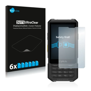 Front side of a product packaging with the brand logo Savvies. Next to it is the device Cyrus CM 17 Hybrid shown with the corr