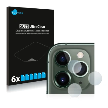 Front side of a product packaging with the brand logo Savvies. Next to it is the device Apple iPhone 11 Pro Max (ONLY Camera L