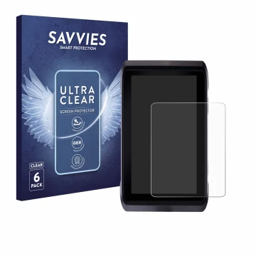 Front side of a product packaging with the brand logo Savvies. Next to it is the device Atomos Shogun 7 shown with the corresp