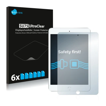 Front side of a product packaging with the brand logo Savvies. Next to it is the device Apple iPad Mini 7.9
