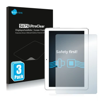 Front side of a product packaging with the brand logo Savvies. Next to it is the device Toscido X108 10